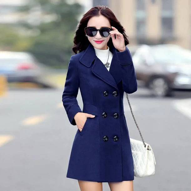 Autumn winter 2018 new fashion women's wool coat double breasted coat elegant bodycon cocoon wool long coat tops LU308