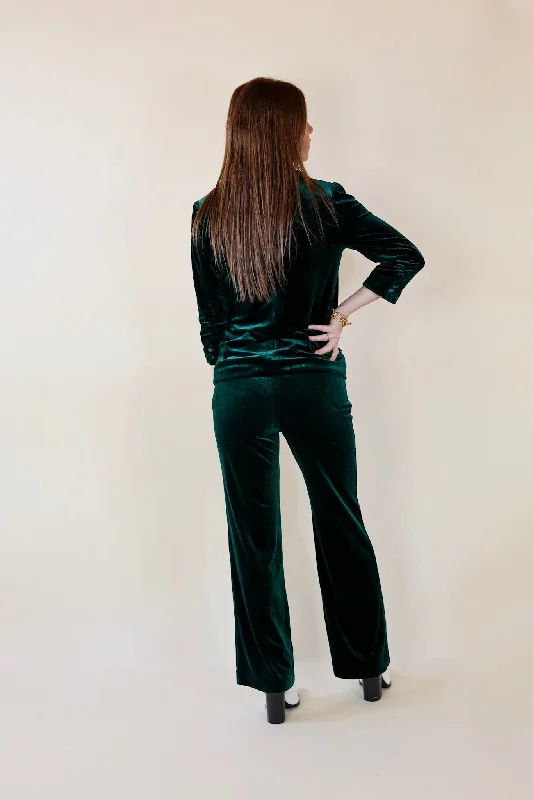 Chic Arrival 3/4 Sleeve Velvet Blazer in Green