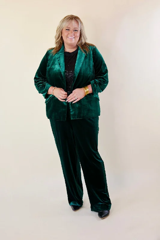 Chic Arrival 3/4 Sleeve Velvet Blazer in Green