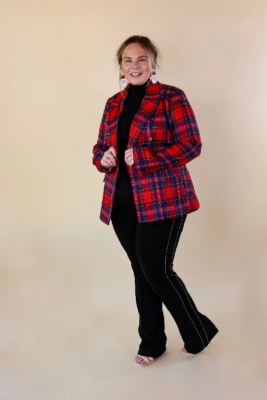 Endless Cheer Plaid Blazer with Gold Buttons in Blue and Red