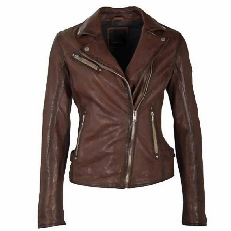 Leather Peace Sign Jacket In Brown