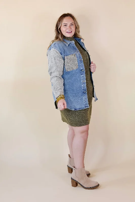 Judy Blue | Special Treat Leopard Print Block Button Up Denim Jacket in Light Wash