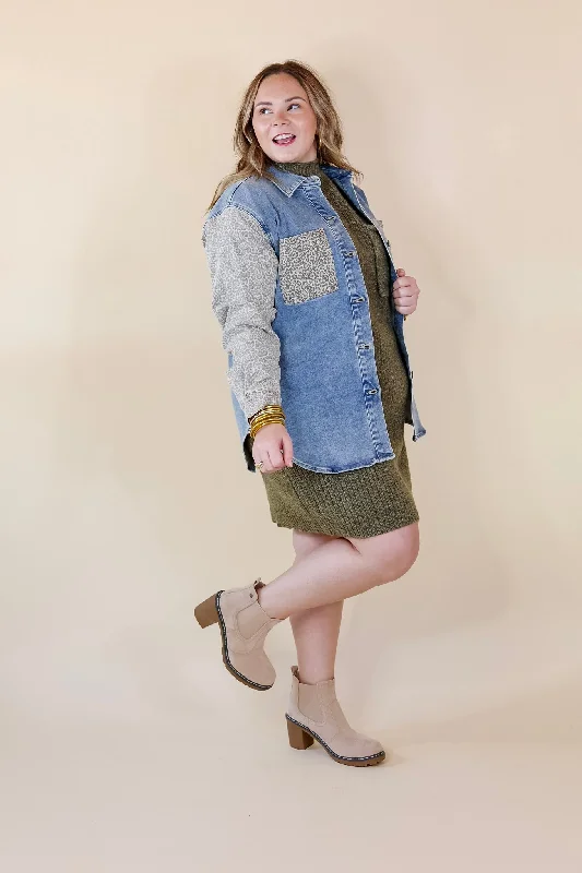 Judy Blue | Special Treat Leopard Print Block Button Up Denim Jacket in Light Wash