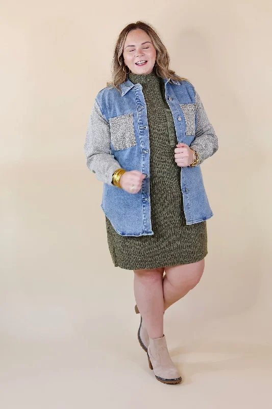 Judy Blue | Special Treat Leopard Print Block Button Up Denim Jacket in Light Wash