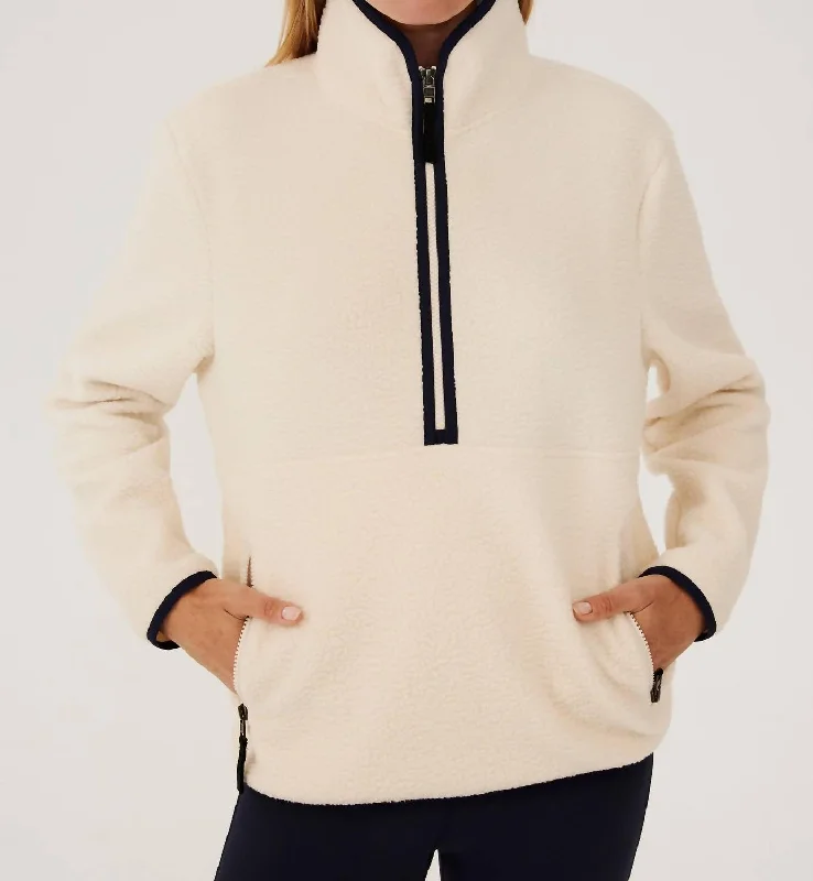 Libby Sherpa Half Zip Jacket In Creme/indigo