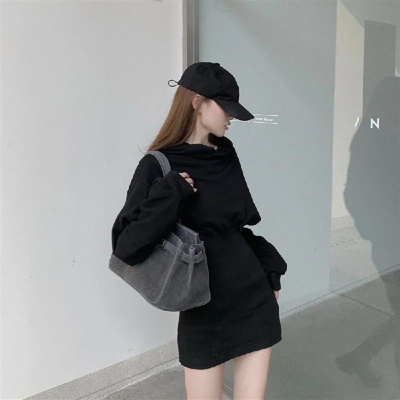 NiDELL 340# Good Quality Winter Hooded Sweater Dress Waist Slimming Sheath Fashion Trendy Fleece-Lined Padded Dress Women