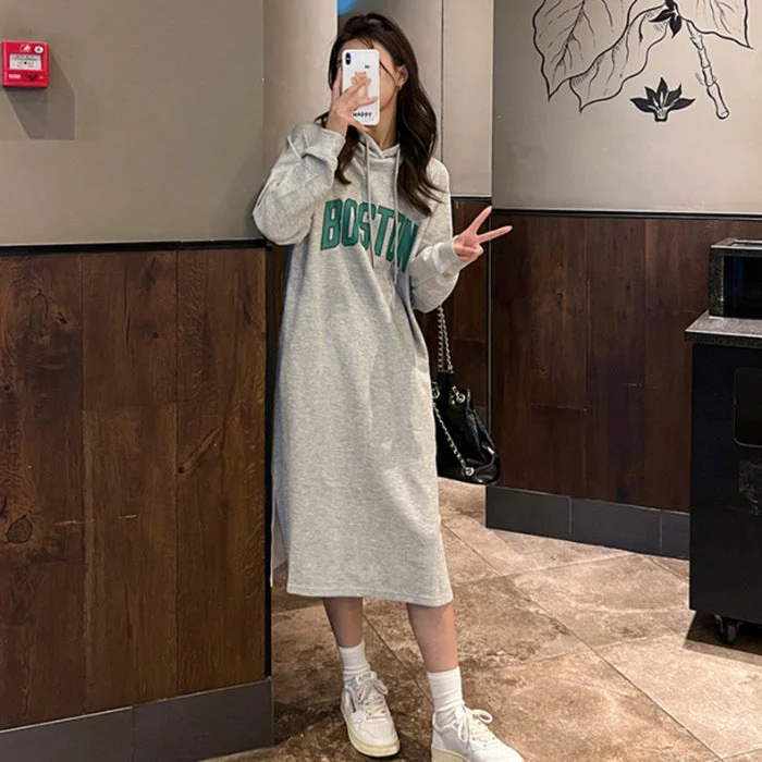 NiDELL Autumn and Winter Fleece-Lined Thickened Large Hoody Polo Collar Sweater Women's Loose Korean Casual Loose-Fitting plus Size Pullover Skirt Fashion