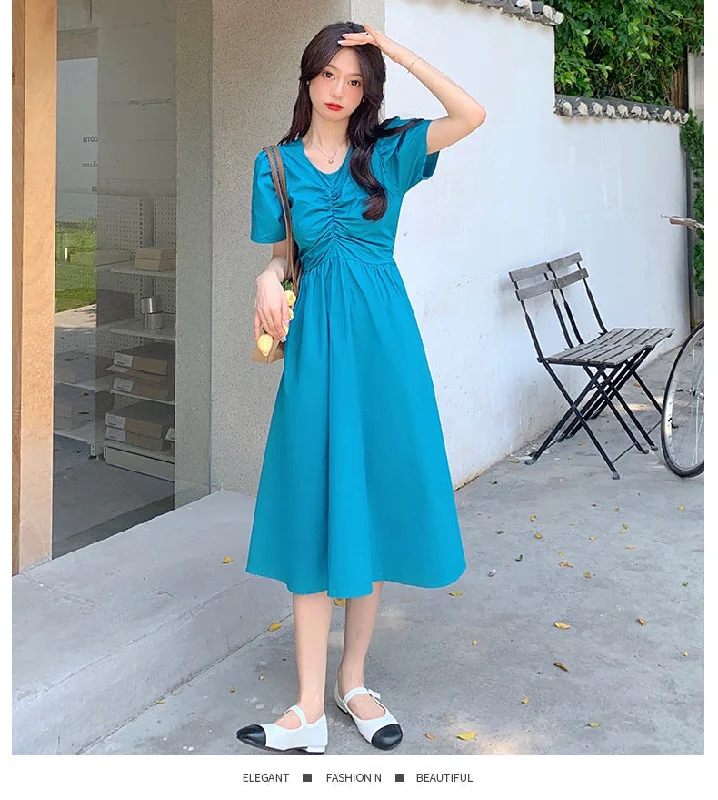 NiDELL Summer Backless Girlish Style Korean Style Puff Sleeve Dress Women's . New Break Skirt Back Hollow Bow