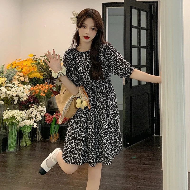 NiDELL . Summer New Women's Casual Fashionable Stringy Selvedge High Waist Slimming Temperament Wild Floral Dress for Women