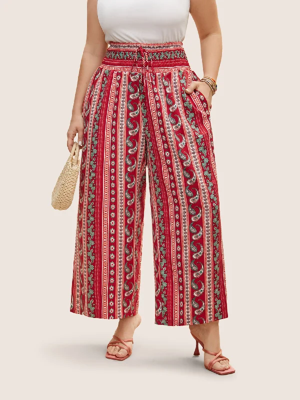 Bandana Print Wideband Waist Wide Leg Pants