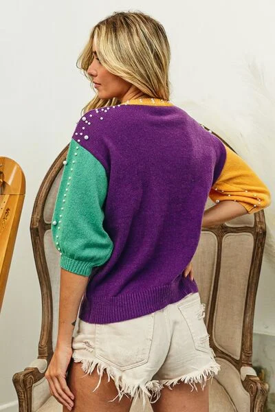 bibi-color-block-pearl-detail-round-neck-sweater