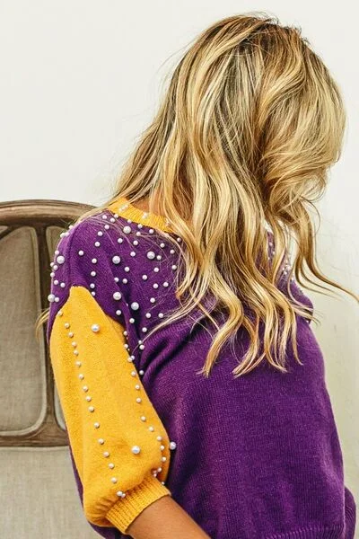 bibi-color-block-pearl-detail-round-neck-sweater