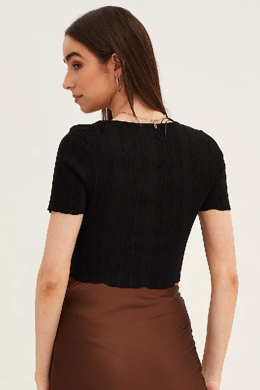 black-short-sleeve-ruched-knit-top-kn1597-40jb