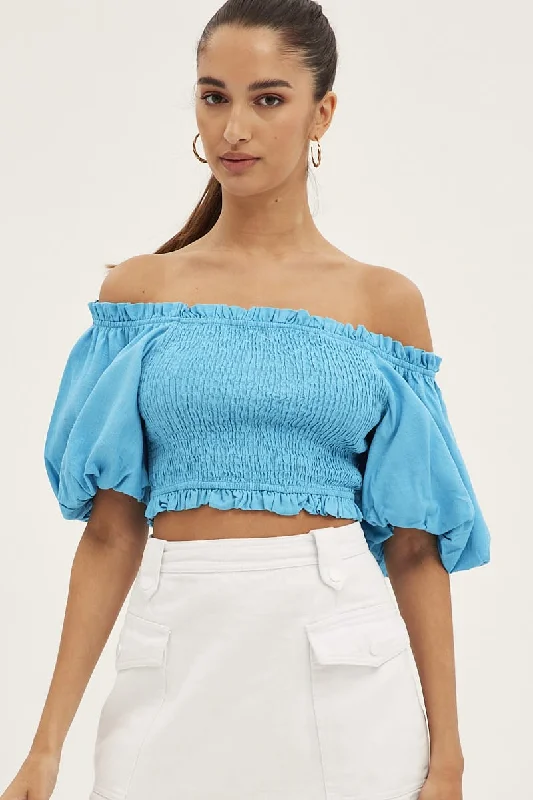 blue-shirred-top-volume-short-sleeve-crop-linen-blend-wc1493-38w