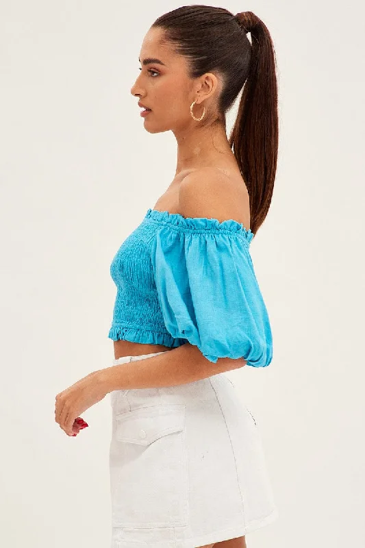 blue-shirred-top-volume-short-sleeve-crop-linen-blend-wc1493-38w