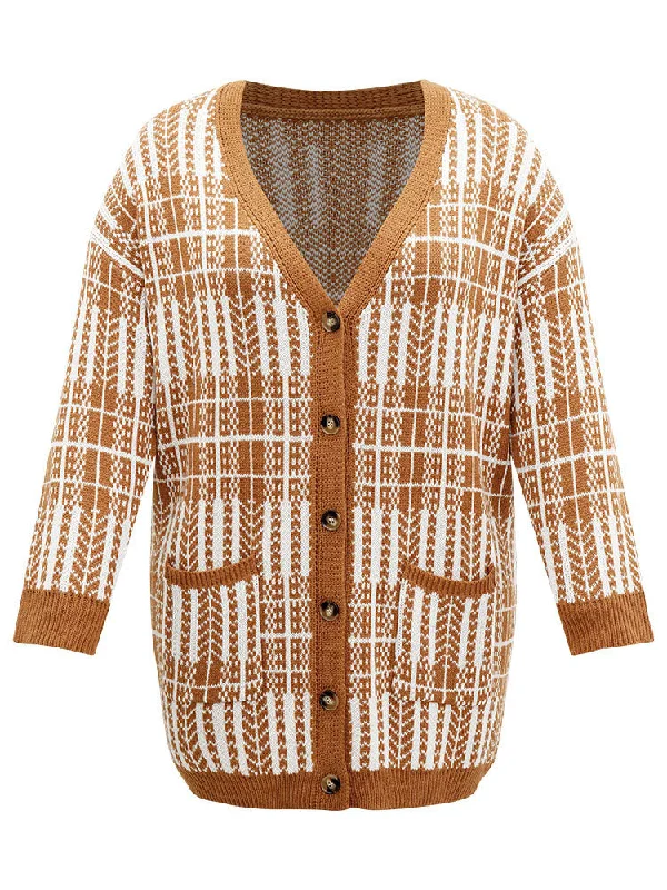 boho-print-contrast-pocket-open-front-cardigan