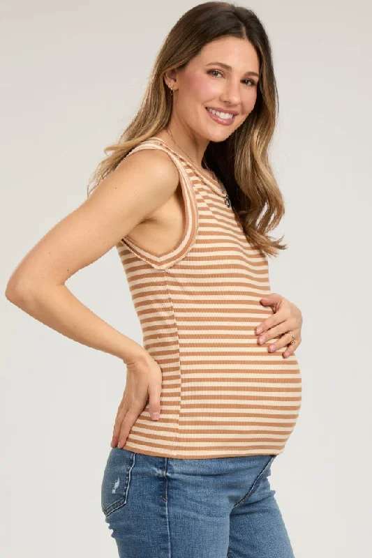 camel-sleeveless-ribbed-maternity-tank-top