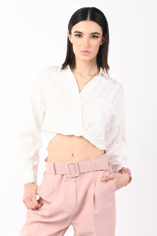 Camicia cropped riga con tascone