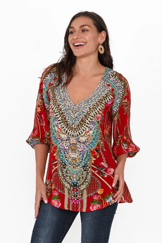 Capri Red Silk Gypsy Top