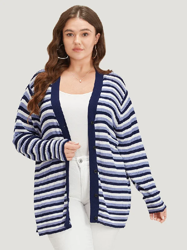 contrast-striped-rib-knit-button-through-cardigan