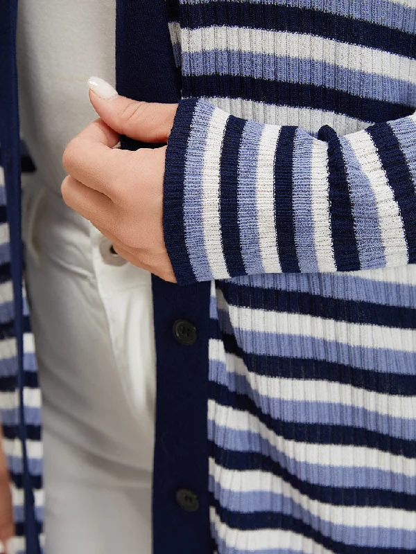 contrast-striped-rib-knit-button-through-cardigan