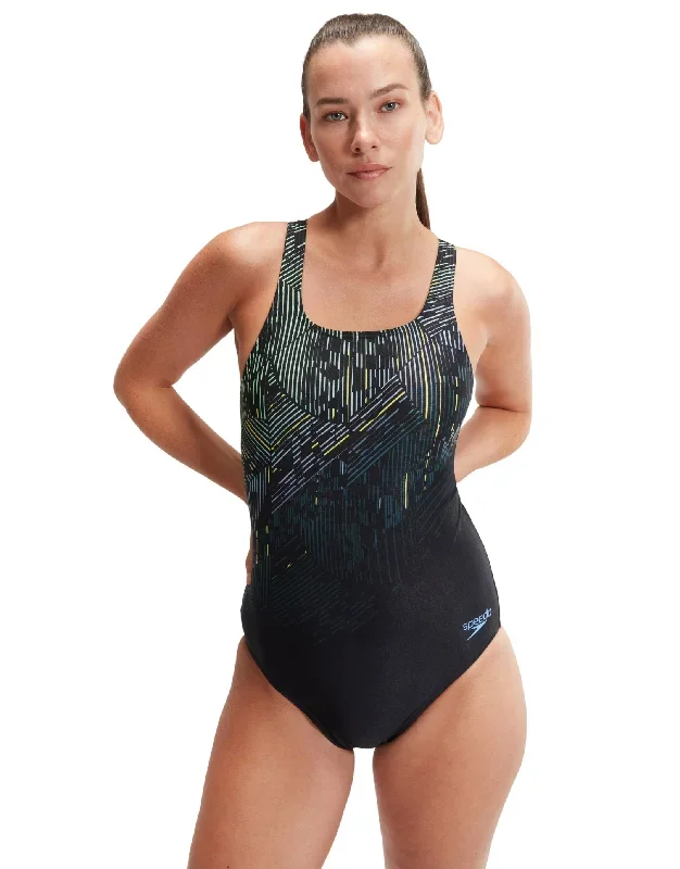 Digital Printed Medalist Swimsuit - Black/Green