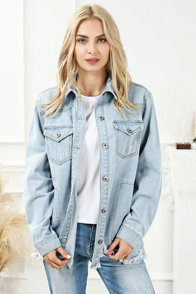 distressed-button-up-frayed-hem-denim-jacket