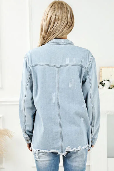 distressed-button-up-frayed-hem-denim-jacket