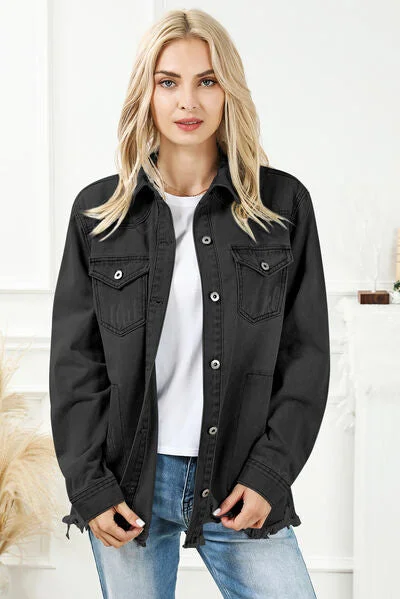 distressed-button-up-frayed-hem-denim-jacket