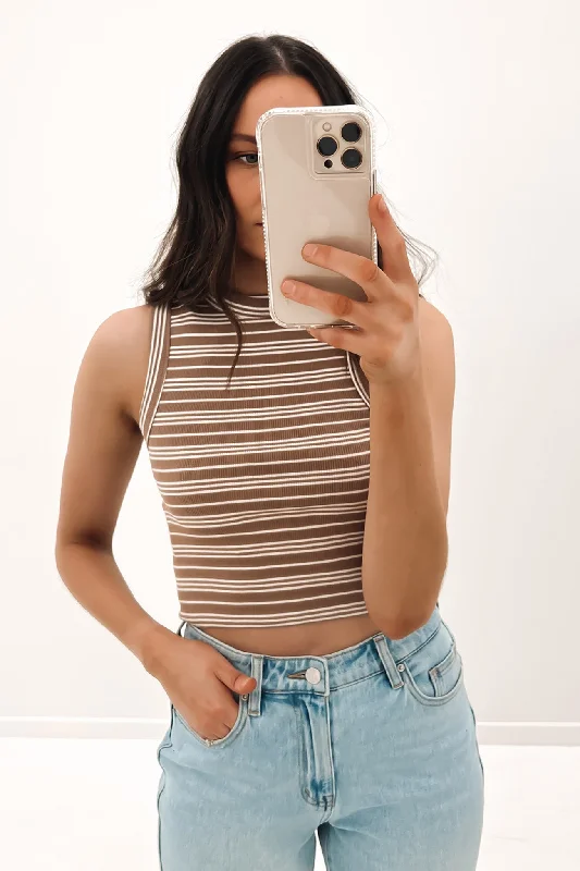 Erin Stripe Tank Tan