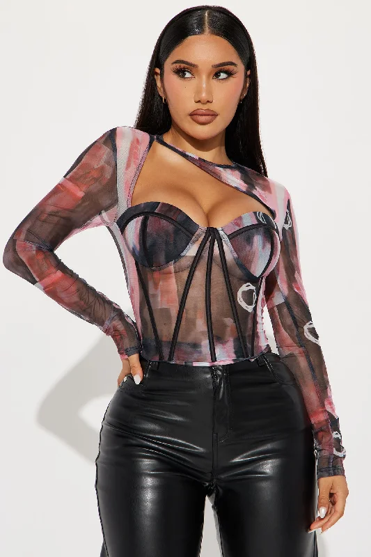 Fallin' In Love Mesh Corset Top - Grey/combo