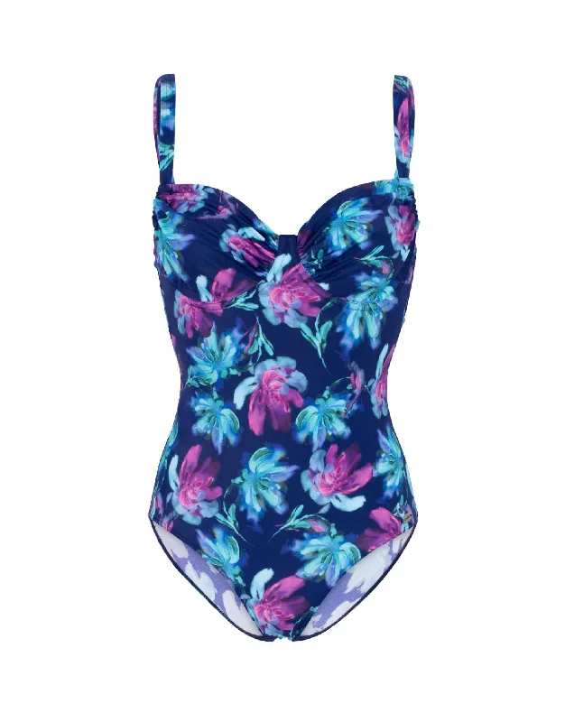 Floral Adjustable Swimsuit - Navy/Purple