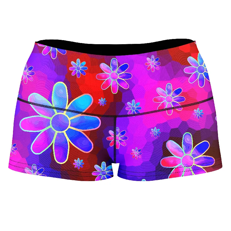 Floral Fantasy Abstract High-Waisted Women's Shorts