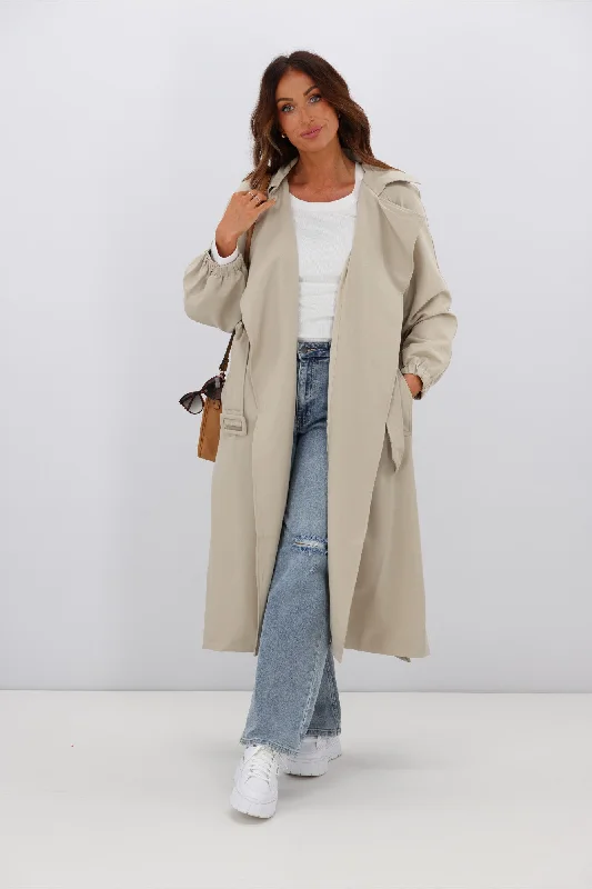 Fria Stella Drape Blousen Sleeve Trench Coat Sand