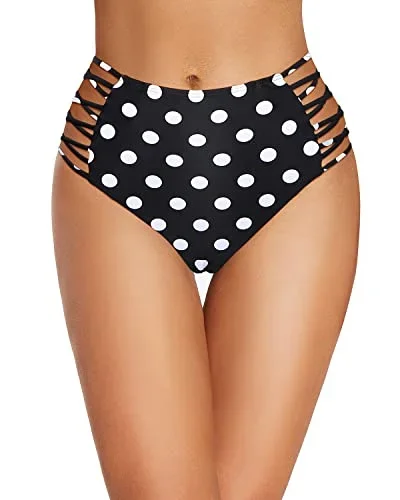 Full Coverage Stretchy Elastic Bathing Suit Swimwear Bottoms-Black Dot