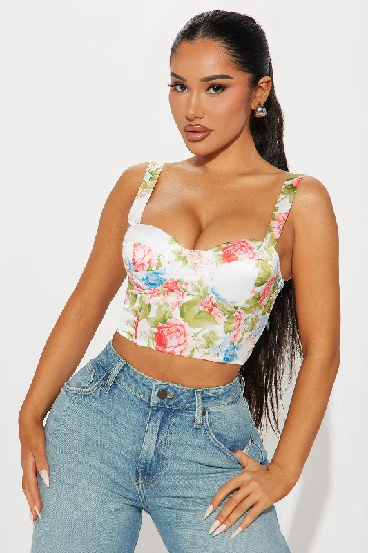 Gemma Floral Corset Top - White/combo