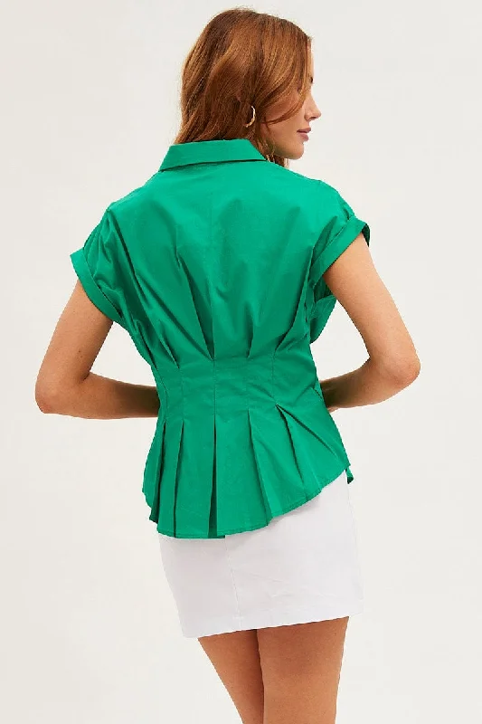 green-shirt-short-sleeve-collared-gathered-bust-wc1186-38wb