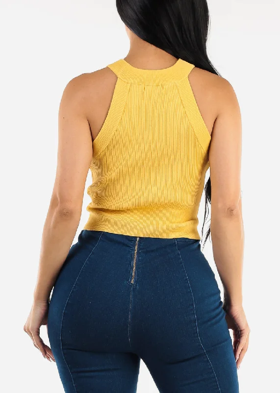 halter-neck-ribbed-top-yellow-w-gold-buttons-t13906yllw