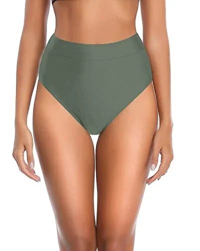 High Cut Tummy Control Swim Bottom For Women-Army Green