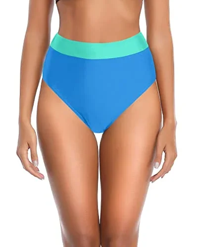 High Cut Women High Waisted Bathing Suit Bottoms For Tummy Control-Light Blue And Light Green