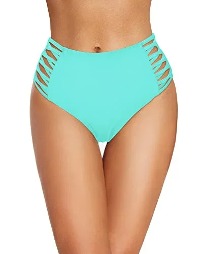 High Rise Strappy Swim Bottom Plus Size Bikini Bottoms-Aqua