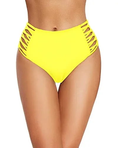 High Rise Strappy Bikini Bottom Plus Size Swim Bottom-Neon Yellow