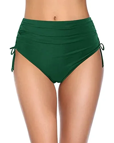 Women Tummy Control High Waisted Bikini Bottom Swim Bottom-Emerald Green