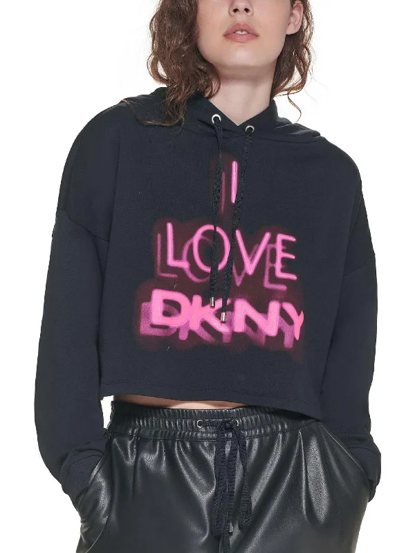 I LOVE DKNY Womens Cropped Logo Hoodie