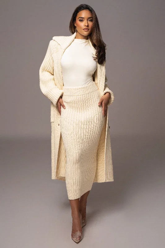 Ivory On My Own Longline Knit Coat