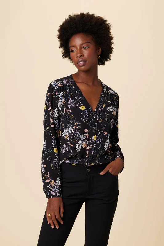 Kaya Washable Silk Blouse - French Jardin Black