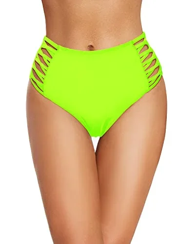 Lace Up Strappy Beach Or Swimming Pool Party Bikini Bottoms-Neon Green