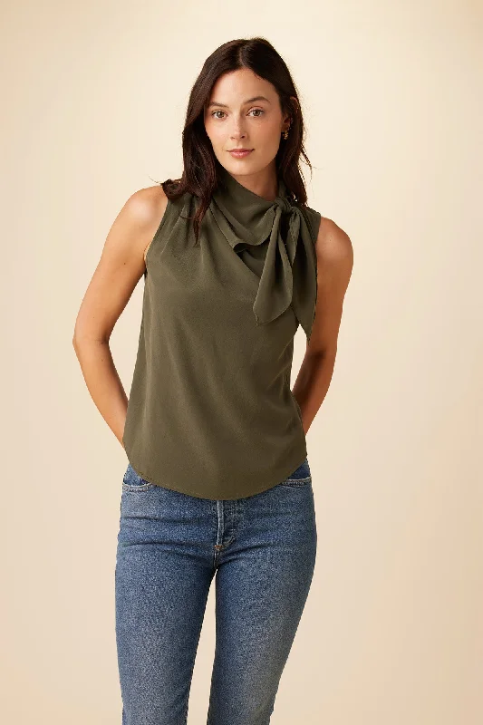 Leyna Washable Silk Blouse - Olive