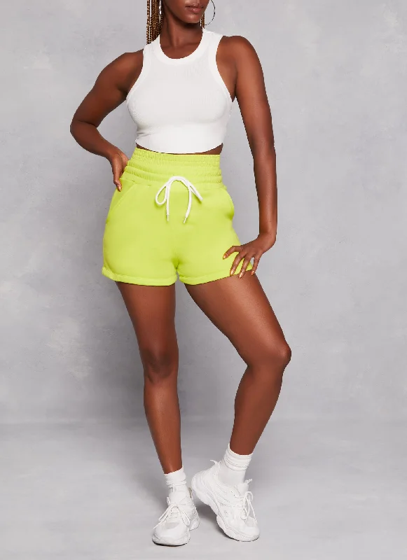 Smocked Waistband Drawstring Shorts