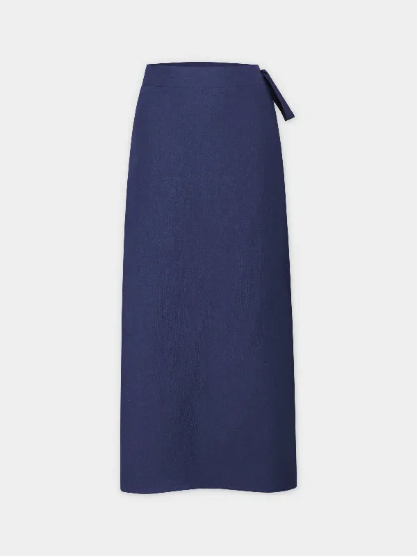 Linen Wrap Skirt-Navy